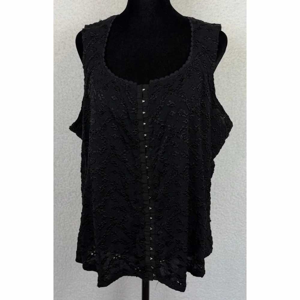 VENEZIA JEANS • Black Floral Embroidered Hook-Eye Corset-Style Tank Top, 26/28 - Picture 2 of 11
